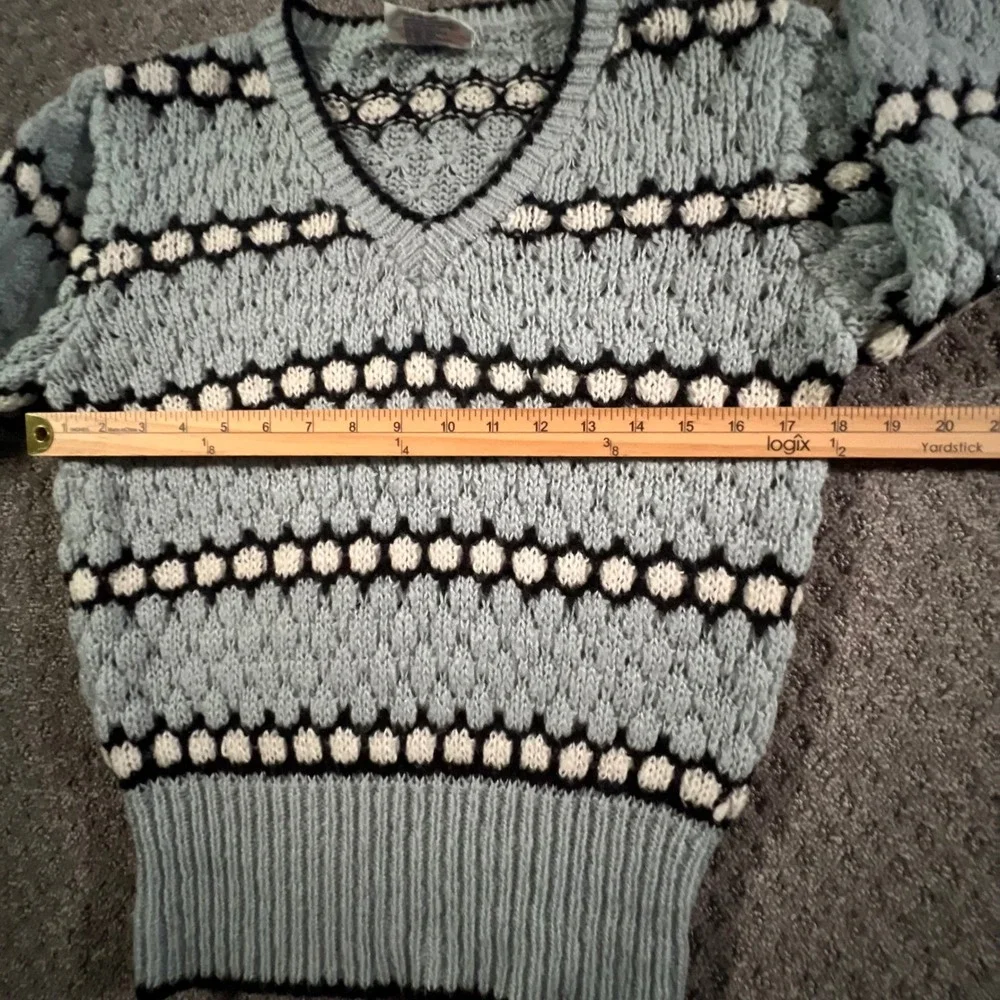 Western Connection‎ Sweater Womens Medium Blue Vintage 80s Popcorn Knit V-Neck